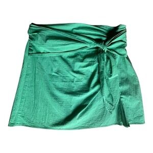 Zara cotton mini skirt size S faux tie waist kelly green euro summer preppy